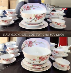 bộ chén tô dĩa sứ Hoa Đào sứ Minh Long - bộ bàn ăn Camellia Hoa Đào Minh Long 16 món