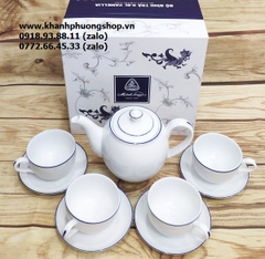 bộ ấm trà sứ Minh Long viền chỉ xanh dương - bộ ấm trà sứ minh long viền chỉ xanh