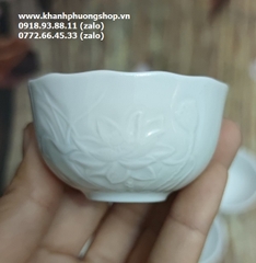 chung nhỏ vân hoa sen để nước cúng bàn thờ sứ Minh Long - chung nhỏ sứ nhỏ minh long
