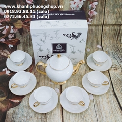 bộ ấm trà hoàng cung chỉ vàng sứ Minh Long - bộ ấm trà Minh Long chỉ vàng