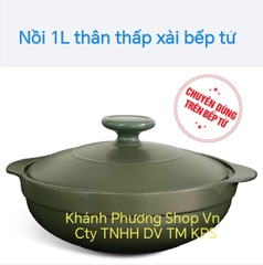 Nồi sứ Minh Long 1L thân thấp xanh rêu xài bếp từ