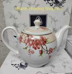 Ấm trà họa tiết hoa đào 0.8L viền vàng gốm sứ Minh Long