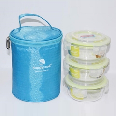 bộ 3 hộp đựng cơm thủy tinh và túi giữ nhiệt