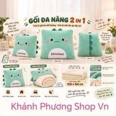 Bộ mền gối 2 trong 1 khủng long xanh hình vuông