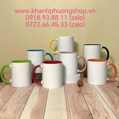 Ly sứ trắng quai màu 360ml - ly sứ quai màu