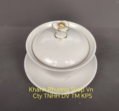 Bộ chén trà có nắp 0.18L gốm sứ Minh Long
