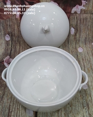 thố sứ trắng có nắp sứ Minh Long - thố sứ đựng cơm, canh sứ Minh Long