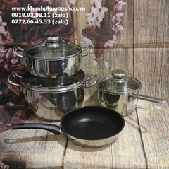 bộ nồi chảo inox five star 3 đáy - bộ nồi chảo quánh inox five star 3 đáy