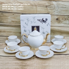 bộ ấm trà hoàng cung chỉ vàng sứ Minh Long - bộ ấm trà Minh Long chỉ vàng