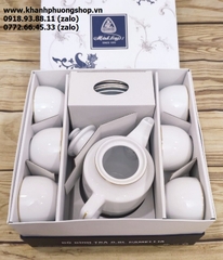 bộ ấm trà gốm sứ Minh Long - bộ ấm trà sứ trắng Minh Long