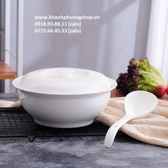 thố sứ đựng canh 22cm kèm vá múc - thố sứ đứng canh kèm vá