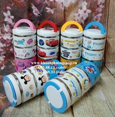 hộp cơm giữ nhiệt 3 tầng mẫu hoạt hình - hộp cơm inox 3 tầng