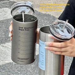 ly giữ nhiệt iced americano kèm ống hút inox 600ml - ly giữ nhiệt inox 600ml