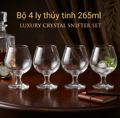 Bộ 4 ly thủy tinh uống rượu Cognac 265ml - ly thủy tinh uống rượu