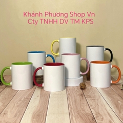 Ly sứ trắng quai màu 360ml - ly sứ quai màu