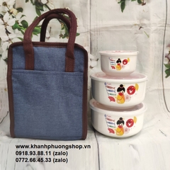 bộ 3 hộp đựng cơm và túi giữ nhiệt