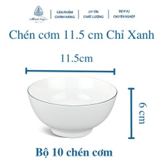 bộ 10 chén cơm sứ Minh Long viền xanh dương - chén cơm sứ Minh Long viền chỉ xanh dương