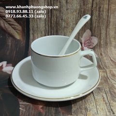 bộ tách uống trà, cà phê sứ Minh Long viền chỉ vàng - bộ tách uống trà, cà phê sứ Minh Long viền vàng