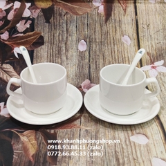 tách uống cà phê capuchino, latte sứ Minh Long màu trắng