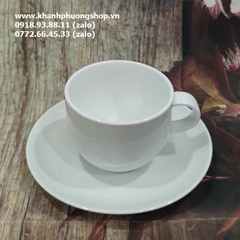 tách uống cà phê capuchino, latte sứ Minh Long màu trắng