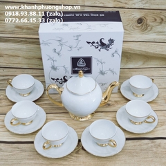 bộ ấm trà hoàng cung chỉ vàng sứ Minh Long - bộ ấm trà Minh Long chỉ vàng