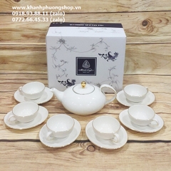 bộ ấm trà Elips trắng sứ Minh Long - bộ bình tách trà Elips sứ minh long