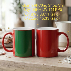 Bộ 3 ly sứ màu đỏ sọc xanh 360ml - ly sứ có quai màu đỏ 360ml