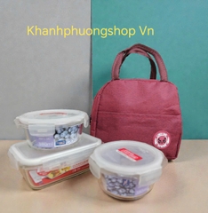 Bộ 3 hộp thủy tinh Lock&Lock kèm túi giữ nhiệt