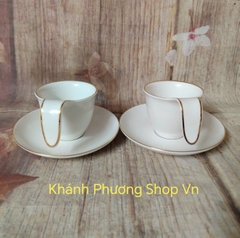 Bộ ấm trà Anh Vũ viền vàng 0.45L gốm sứ Minh Long