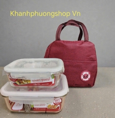 Bộ 2 hộp thủy tinh Lock&Lock 630ml, 1050ml kèm túi giữ nhiệt