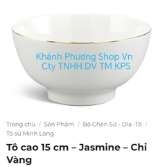 Bộ 4 tô cao 15cm viền vàng gốm sứ Minh Long - tô sứ minh long viền vàng