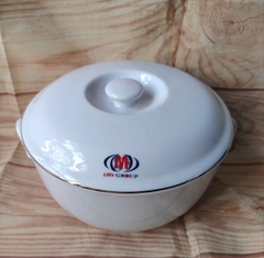 Thố cơm, thố canh sứ Minh Long 18cm viền vàng in logo quà tặng