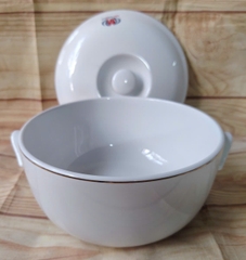 Thố cơm, thố canh sứ Minh Long 18cm viền vàng in logo quà tặng