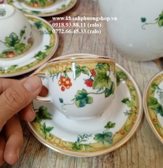 bộ ấm trà Hương Hạ viền vàng sứ Minh Long 0.8L - bộ bình tách trà hương hạ sứ minh long