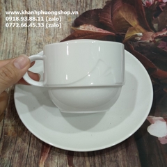 tách uống cà phê capuchino, latte sứ Minh Long màu trắng