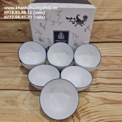 bộ 10 chén cơm sứ Minh Long viền xanh dương - chén cơm sứ Minh Long viền chỉ xanh dương