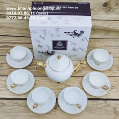 bộ ấm trà hoàng cung chỉ vàng sứ Minh Long - bộ ấm trà Minh Long chỉ vàng