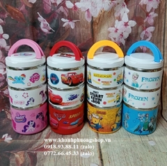 hộp cơm giữ nhiệt 3 tầng mẫu hoạt hình - hộp cơm inox 3 tầng