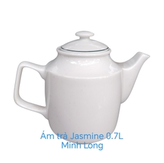Ấm trà sứ Minh Long 0.7L nắp viền xanh lá - bình trà sứ minh long