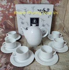 Bộ ấm trà sứ trắng Minh Long thân cao 0.8L