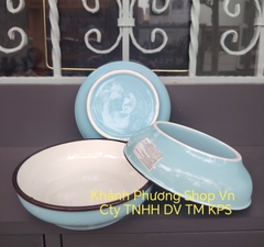 Combo 3 dĩa sứ lòng sâu 18cm màu xanh ngọc