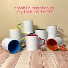 Ly sứ trắng quai hình trái tim nhiều màu - ly sứ trắng 360ml