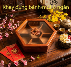 Khay mứt gỗ lục giác 6 ngăn kèm nắp kính cao cấp