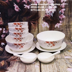 Bộ chén tô dĩa sứ hoa đào - bộ bàn ăn cao cấp hoa đào