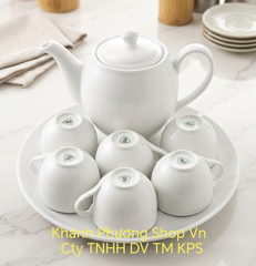 Bộ ấm trà sứ trắng Minh Long 0.5L - bộ khay trà sứ trắng minh long
