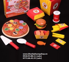 đồ chơi thức ăn nhanh bằng gỗ cho bé - bộ đồ chơi bánh Pizza và Hamberger cho bé