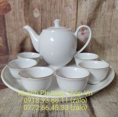 Bộ khay trà sứ Minh Long viền vàng 0.5L