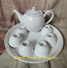 Bộ khay trà sứ Minh Long viền vàng 0.5L