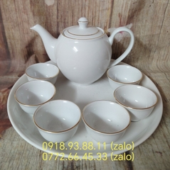 Bộ khay trà sứ Minh Long viền vàng 0.5L