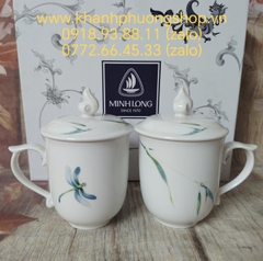 Ca trà mẫu đơn gốm sứ Minh nắp Thanh Trúc - ca trà mẫu đơn sứ minh long